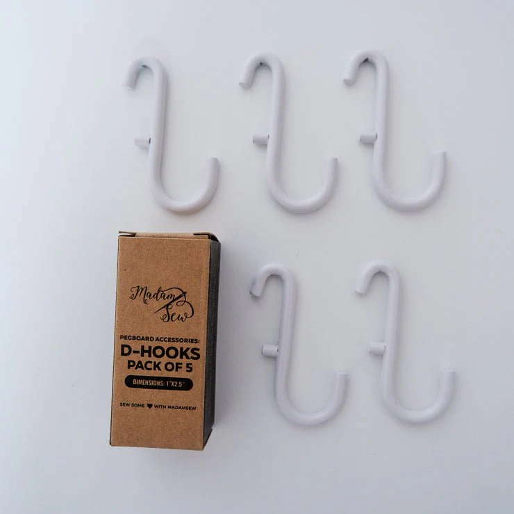D-Hooks Set of 5 - 1.75x1 inches - Pegboard Accessories - Image 3