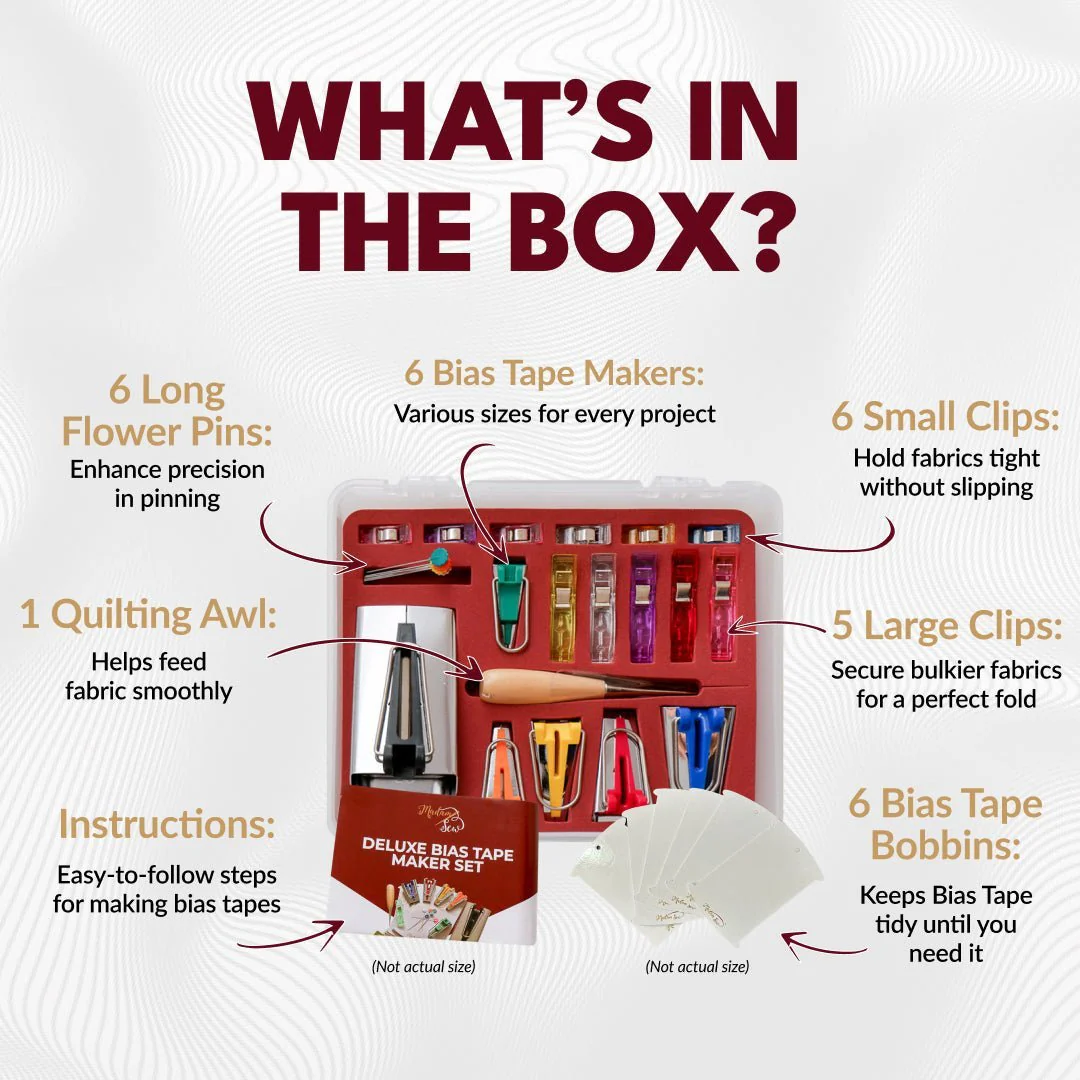 Deluxe Bias Tape Maker Set - 30pcs for making, using & storing bias tape or binding! - Image 10