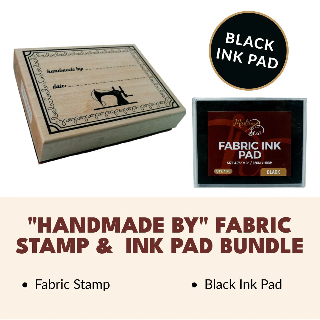 "Handmade By" Fabric Stamp & Permanent Ink Pad Bundle - Black or Brick Red