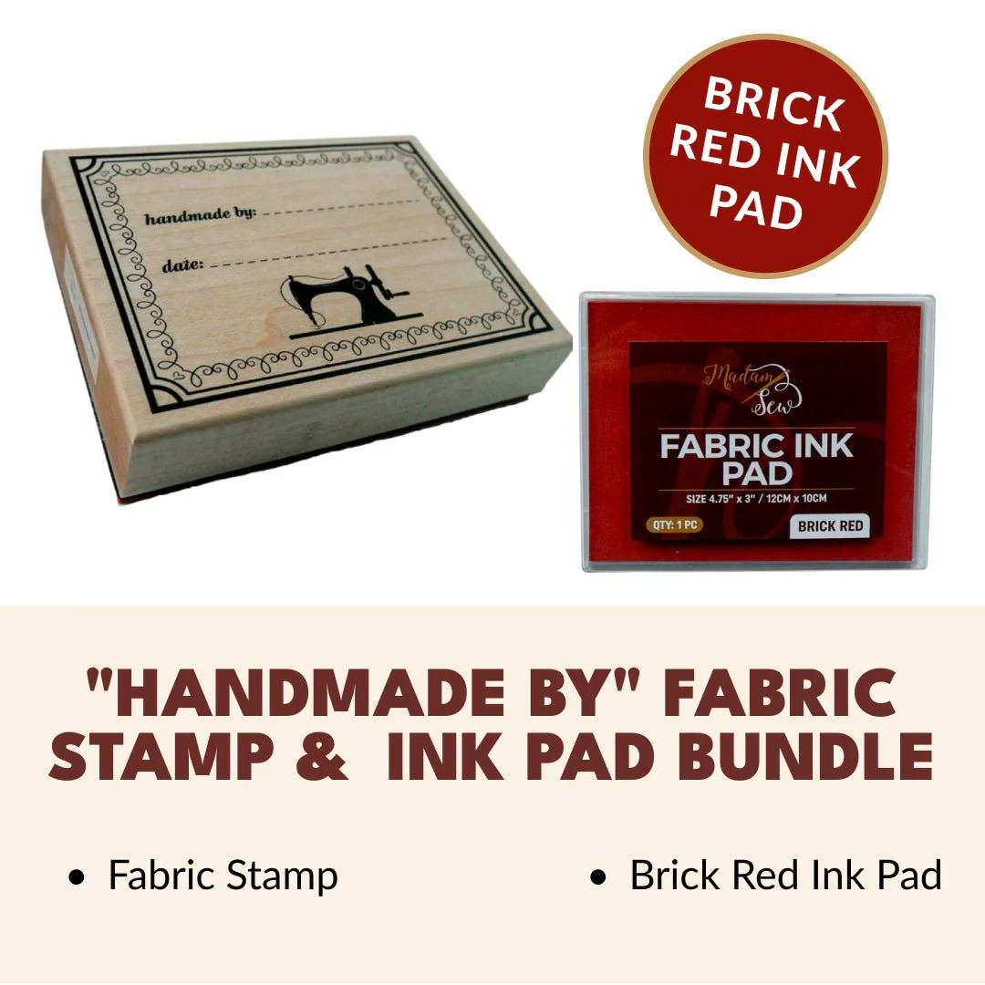 "Handmade By" Fabric Stamp & Permanent Ink Pad Bundle - Black or Brick Red - Image 2
