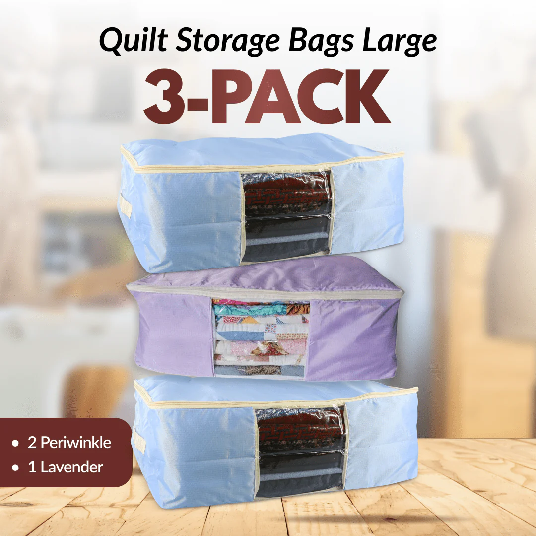 Quilt Storage Bags - 3 Pack - Large Size - Lavender & Periwinkle