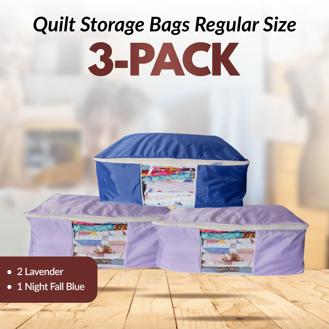 Quilt Storage Bags - 3 Pack - Regular Size (Lavender & Blue)
