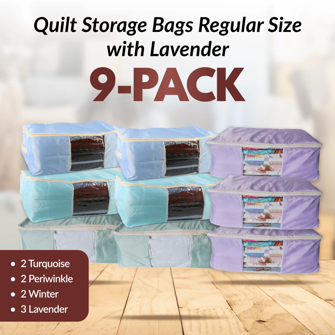 Quilt Storage Bags - 9 Pack - Regular Size - Lavender, Periwinkle, Turquoise, Winter Green