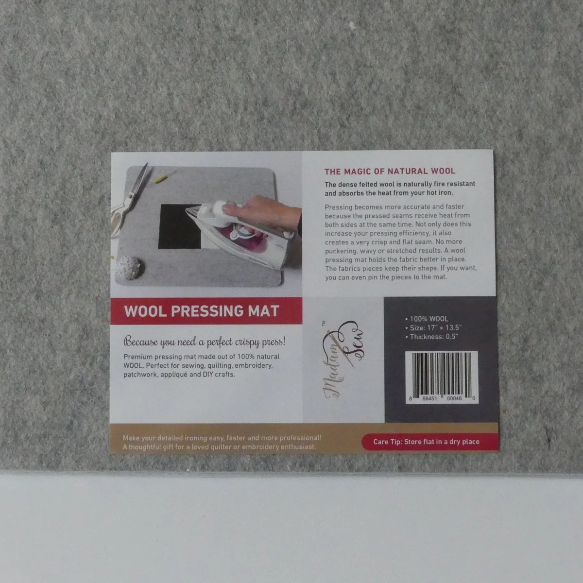 Wool Pressing Mat for Sewing and Quilting - 17” x 13 ½” - Image 6